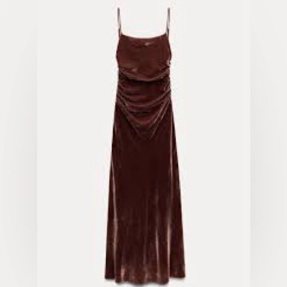 ZARA STRAPPY VELVET DRAPED MIDDI DRESS - Picture 10 of 11